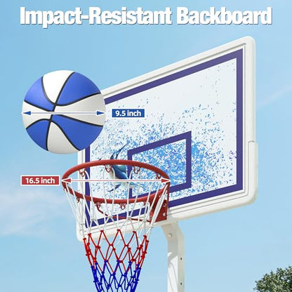 Swimming Pool Basketball Hoop with Shatterproof Backboard, Height Adjustable Basketball Hoop for Pool (3-4 FT) with 50L Fillable Base, Portable Poolside Basketball Hoop Set with Ball & Air Pump