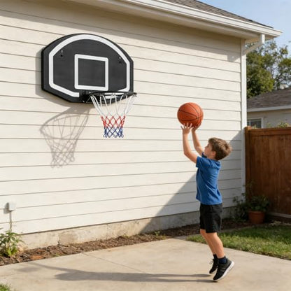 Rakon Door Wall-Mounted Indoor/Outdoor Use Basketball Game Wall-Mounted Basketball Hoop, 28.5"*18" Backboard PE Shatter-Proof Backboard