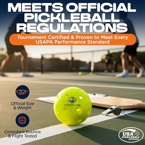 Eco Sports Pickleball Balls Outdoor – Pack of 6, 40 Hole Regulation Outdoor Pickle Balls for Training and Matches – USAPA Approved