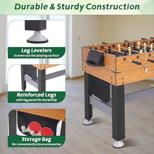 RAYKEEP 54" 4-in-1 Multi Game Table, Combination Game Table Set, Combo Games Table for Home, Game Room w/Soccer, Billiards Tabletop, Table Tennis, Hockey Tabletop