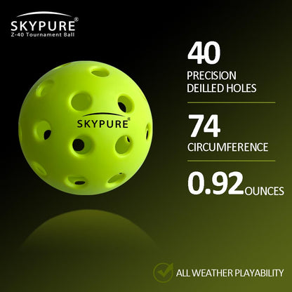 T-40 Tranning Ball 40-Holes Optic Yellow Outdoors/Indoors Pickleball Balls More Durable/More Precise/More Professional 12 Count