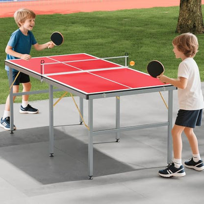 Portable Ping Pong Table, 6X3 ft Foldable Table Tennis Game Tables with Handle, Net, 2 Paddles & 3 Balls, Indoor Outdoor Folding Ping Pong Tables for Adults & Teens, Quick Assembly