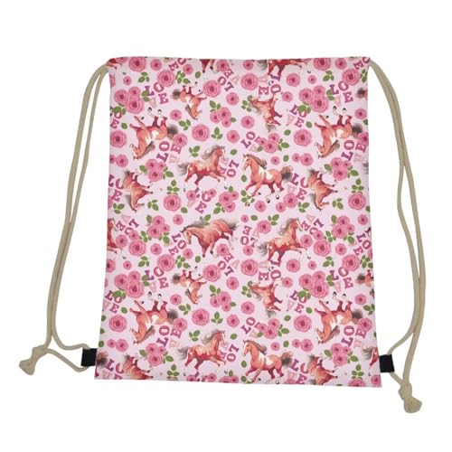 Mumeson Floral Leaves Drawstring Bag Printed Satchel Bag Zipper Closure Backpack Shoulder Bag with Polyester - color: Floral Horse