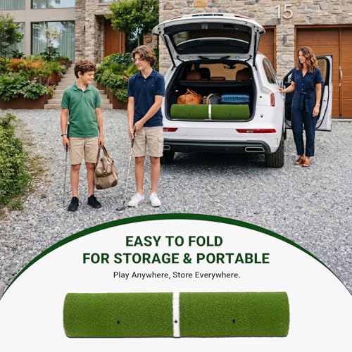 Large Golf Hitting Mat 5x4ft Indoor Outdoor Backyard, Thick Golf Practice Mat with Phone Slot & Ball Tray, Heavy Duty Artificial Turf Driving Range Golf Simulator Mat with Alignment Line - color: 5x4ft26mm