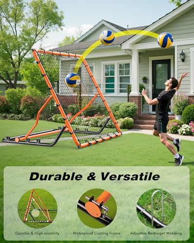 Baseball Rebounder Net, 4x4.5 FT Baseball & Softball Pitch Back Rebounder with 4 Adjust Angles, Volleyball Training Equipment for Baseball,Lacrosse,Soccer, Backyard Pitching Fielding Catching Practice - color: Orange