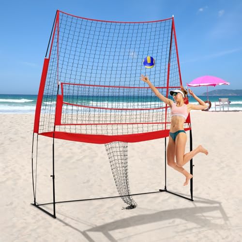 Volleyball Practice Net, 11x8ft Volleyball Training Net, Height Adjustable Volleyball Training Equipment, 2-in-1 Volleyball Spike Trainer for Backyard, Indoor, Outdoor, Hitting, Spike