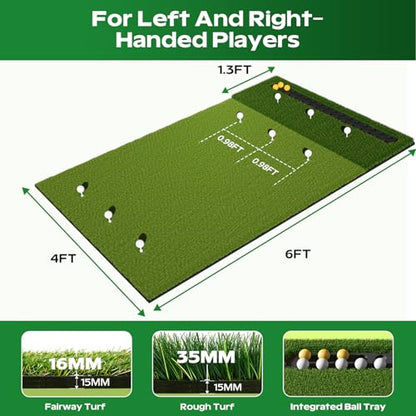RIKADE Golf Mat - 5x4ft & 6x4ft 26mm-31mm Golf Hitting Mat for Simulators, Backyard, Garage, Indoor & Outdoor Use, Features Dual-Turf Mats with Ball Tray for Chipping and Swing Training - style: 6 x 4 ft, 1.22 in, Dual-Turf