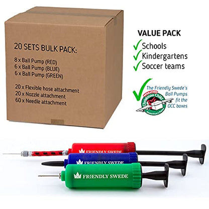 The Friendly Swede Ball Pump for Sports Balls — Hand Air Pump Including Needles and Nozzles - Built-in Needle Storage & Flexible Hose - Suitable for Basketball, Soccer, Volleyball - Multipack