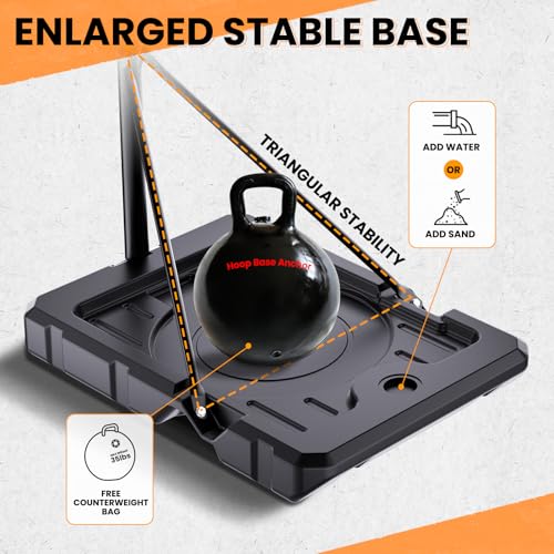 Portable Basketball Hoop for Kids & Teens, 4.1–8.5FT Adjustable Height, 32'' Shatterproof Backboard, Fillable Base with Weight Bag, Outdoor Goal for Backyard & Driveway(Black)