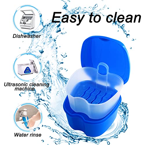 Dental Retainer Cup Holder Mouthguard Cleaning Case with Strainer Basket, Denture Bath Box Storage Cup Holder for Travel Cleaning - Dark Blue