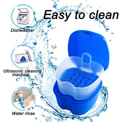 Dental Retainer Cup Holder Mouthguard Cleaning Case with Strainer Basket, Denture Bath Box Storage Cup Holder for Travel Cleaning - Dark Blue