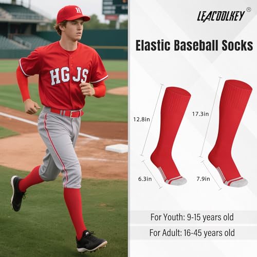 LEACOOLKEY Baseball Belt and Socks Combo Set Softball Soccer Socks and Elastic Belt for Youth and Adult - color: Red, size: Youth