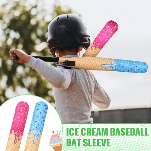 Soulchen Ice Cream Baseball Bat Sleeves 17 x 2.2 Inch Cross Softball Bat Warmers Cover with Hook Lightweight Sleeve Protector Cover