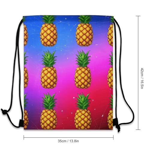 Gym Drawstring Bag Sports Sackpack Waterproof String Backpack with Shoe Compartment for Hiking Swimming Training, Trippy Upside Down Pineapple Bags - color: Picture (1012)