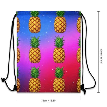 Gym Drawstring Bag Sports Sackpack Waterproof String Backpack with Shoe Compartment for Hiking Swimming Training, Trippy Upside Down Pineapple Bags - color: Picture (1012)