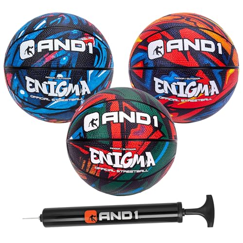 AND1 Mini Basketball Pack Set for Kids (Deflated w/Pump Included): - 7-Inch Premium Youth Size Basketballs, Easy to Grip - color: Enigma, size: 3