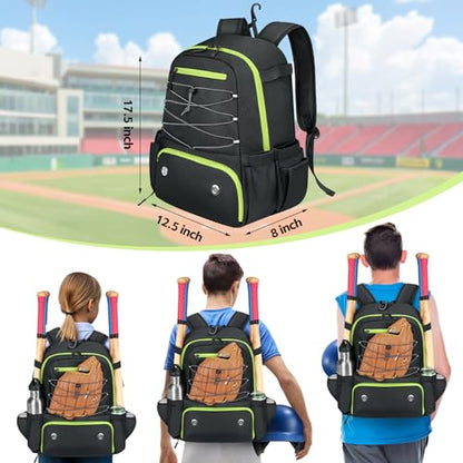 MATEIN Baseball Bat Bag for 4 Bats with Ball Pocket, Lightweight Youth Baseball Backpack with Shoe Compartment, Large Capacity Softball Equipment Bag with Fence Hook for TBall Gear, Helmet, Glove - color: Black