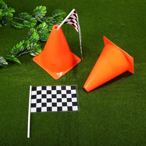 Totority Racing Cones with Hand Waving Flags Set 12 Pcs 10 Inch Traffic Cones for Outdoor Sports Agility Drills and Race Car Party Safety Signals