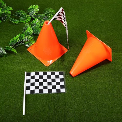 Totority Racing Cones with Hand Waving Flags Set 12 Pcs 10 Inch Traffic Cones for Outdoor Sports Agility Drills and Race Car Party Safety Signals
