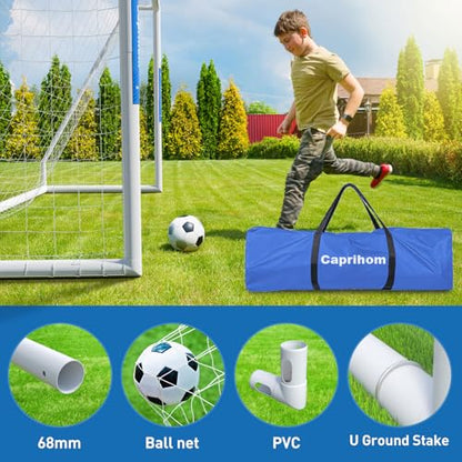 Caprihom Soccer Goals10FTx 6.5F Outdoor Backyard Soccer Net with Top Bin Target Net Portable Goal Post Training Equipment,Weatherproof PVC Soccer Goal
