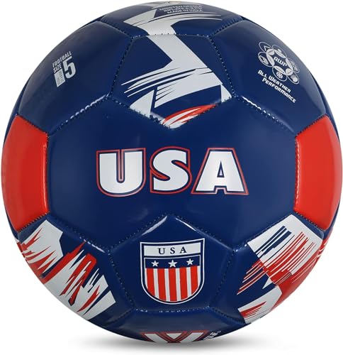 Vizari National Team Soccer Ball - Durable Faux Leather Football for Adult Kids & Youth | Machine-Sewn with 30-Panel Design | Size 3, 4, 5 & Mini | Ideal for Adult, Boys, Girls, and Toddlers - color: USA Navy, size: 4