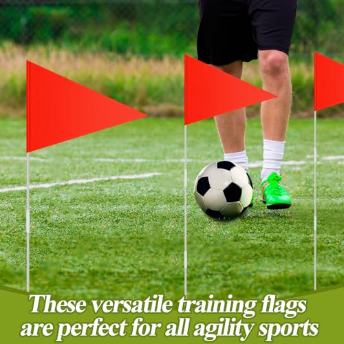 Fanfanwin 10 Pcs Soccer Corner Flags 72 Inch Portable Training Agility Poles Fiberglass Flag Pole for Outdoor Grass Fields Soccer Training