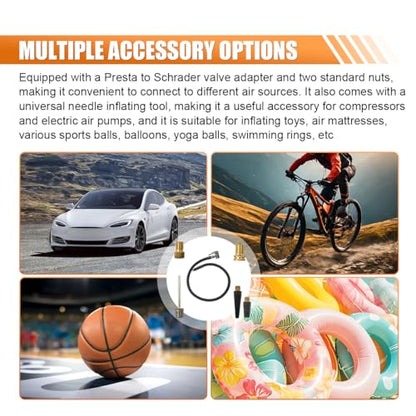 24.7" Tire Inflator Hose Adapter with 360° Rotating End, Tire Inflation Hose Lock on Air Chuck for Quick Connect & Release, Presta Valve Ball Needle, Portable Air Compressor, Tire Pump Hose