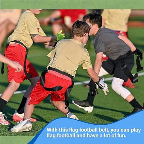 Hungdao 10/12 Players Flag Football Belts and Flags Adjustable Football Belts for Kids Teens Adults Team Training Sport Event - color: Blue,black