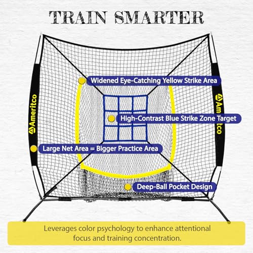 Baseball Net，7x7ft Baseball Practice Net with Tee and Target, Large Pocket Sports net for Hitting/Batting/Pitching/Throwing,Scratch Resistant Base, Versatile Use for All Levels - color: Black