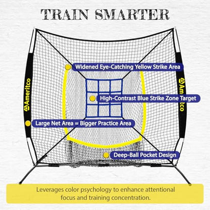 Baseball Net，7x7ft Baseball Practice Net with Tee and Target, Large Pocket Sports net for Hitting/Batting/Pitching/Throwing,Scratch Resistant Base, Versatile Use for All Levels - color: Black
