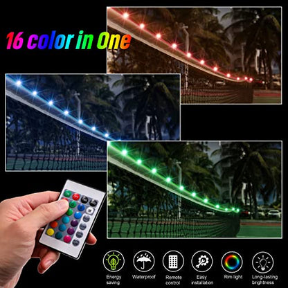 LED Badminton Net Light, 17Ft Remote Control LED Rim Light, 16 Color Change by Yourself, Waterproof, A Good Addition for Playing Junior Tennis, Kids Volleyball, Soccer, and Backyard Games