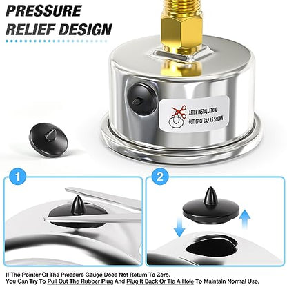 0~15Psi Dry Low Pressure Gauge Stainless Steel 1/4" NPT 2" FACE DIAL Waterproof for Water Oil Air Well Pump Tank Tire Pressure Test Back Mount, with 1/2" NPT and 3/8" NPT Hex Bushing - size: 0-15Psi