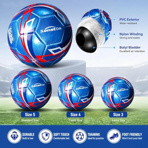 Senston Soccer Ball Size 3 & Size 4 & Size 5 for Kids and Adult Official Match Training Soccer Ball with Pump - color: blue, size: size 5