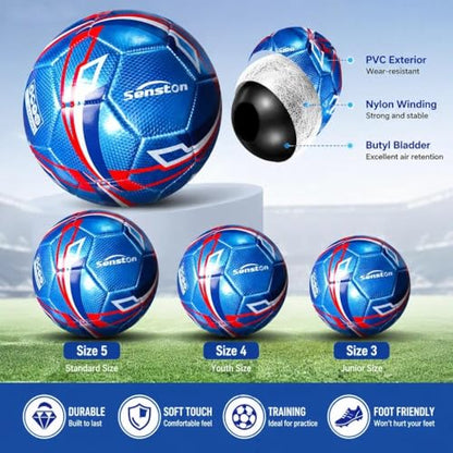 Senston Soccer Ball Size 3 & Size 4 & Size 5 for Kids and Adult Official Match Training Soccer Ball with Pump - color: blue, size: size 5
