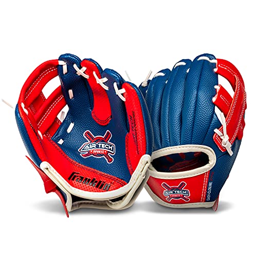 Franklin Sports Air Tech Baseball Glove with Ball - Tee Ball - Soft Air Tech Foam - color: Navy/Red, size: 8.5"