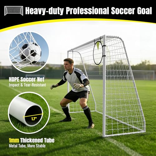 Soccer Goal for Backyard - 12×6/8×6/6×4 FT, Training and Tournament Size Metal Frame Soccer Net with Target Net, Shooting Target & 12 Training Cones for Kids Teens Adults Easy Assembly - size: 8x6 ft