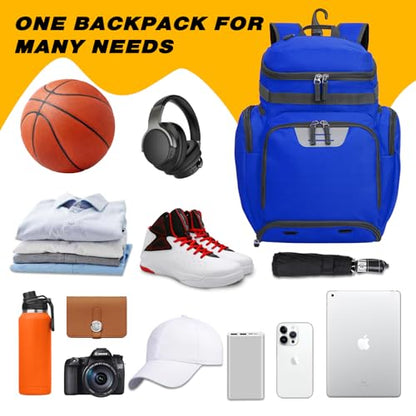 Goloni Basketball Backpack,Large Sports Bag with Ball Compartment & Shoe Compartment, Best for Basketball, Soccer - color: Blue
