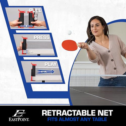 EastPoint Sports Everywhere Table Tennis Net & Paddle Set - Play Ping Pong Anywhere! Retractable Net Fits Most Tables Up to 60" Wide - 2 Table Tennis Paddles and 3 Ping Pong Balls, Red/Black - size: (Pack of 1)