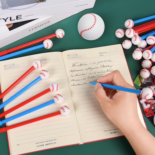 LiYiQ 100 Pcs Baseball Party Favor Cartoon Cute Fun Pens for Kids Kawaii Baseball Shape Gel Black Ink Pen Cute Baseball Pens for School Office Home Student Kids Present