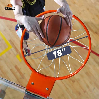 Katop Professional Basketball Rim, Heavy Duty 18 Inch Basketball Rim Replacement with Nylon Net Indoor and Outdoor, Standard Goal Reinforced Mounting Bracket Fit 5"x5",5"x4",5"x3",4"x3" Backboards - color: 2-springs basketball rim