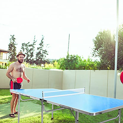 GYMAX Indoor Table Tennis Table Set, Folding Ping Pong Table with Net, 2 Paddles & 2 Balls, Multipurpose Free Standing Table Tennis Kit