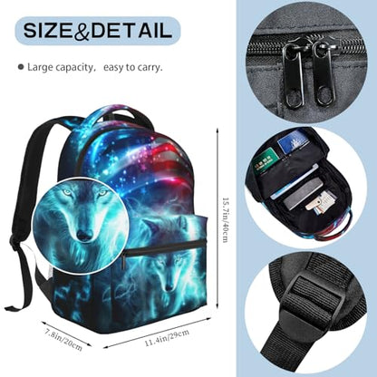 Wolf Backpack for Boys School Backpack for Kids Children Teens Elementary Middle School Students Bookbag Ages 6-18, Waterproof Adjustable Wolf Bookbag Travel Daypack - color: Wolf