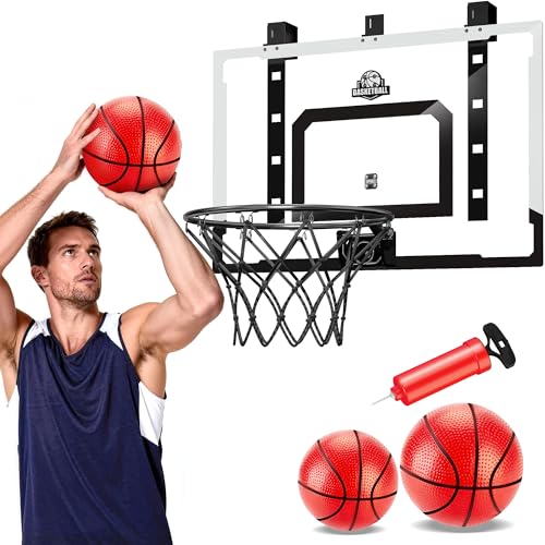 24" x 16" Indoor Large Basketball Hoop Toy - Upgraded Adjustable Height Basketball Hoop Over The Door with Complete Accessories, Basketball Toys Christmas Birthday Gifts for Kids & Adults(White) - color: White