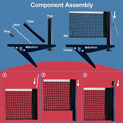 Ping Pong Net with Clamp, Professional Table Tennis Net and Post Set, Adjustable Training Practice Mesh, Portable Grip Holder Clip Equipment, Accessories for Indoor Outdoor (Navy)
