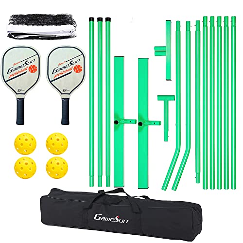 Complete Pickleball net Set for Outdoor, Indoor, Backyard use, Includes Metal Frame, 22 Feet PE net, Paddles, Balls,Carry Bag - color: Green