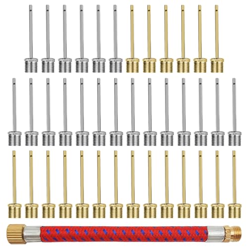 40 Pack Stainless Steel Ball Pump Needles, No Break Heavy Duty Air Pump Needles for Balls with A Pump Needle Adaptor Hose, Compatible with Football Basketball Soccer Volleyball Rugby and Other Balls