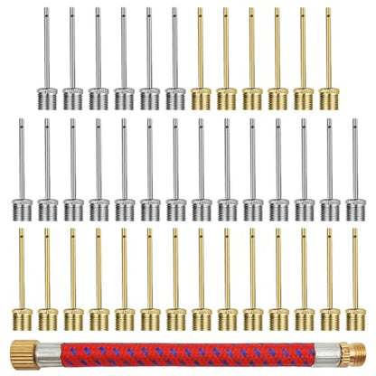 40 Pack Stainless Steel Ball Pump Needles, No Break Heavy Duty Air Pump Needles for Balls with A Pump Needle Adaptor Hose, Compatible with Football Basketball Soccer Volleyball Rugby and Other Balls