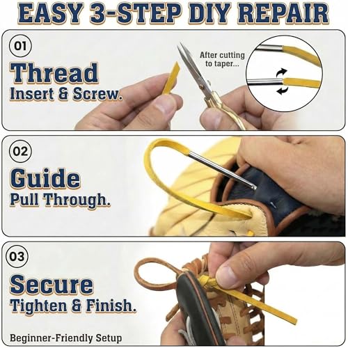AliBall Baseball Glove Lace Kit - 2x80 Leather Laces w/Needle & Locks | Relacing Repair Kit for Baseball/Softball + Guide - color: Orange