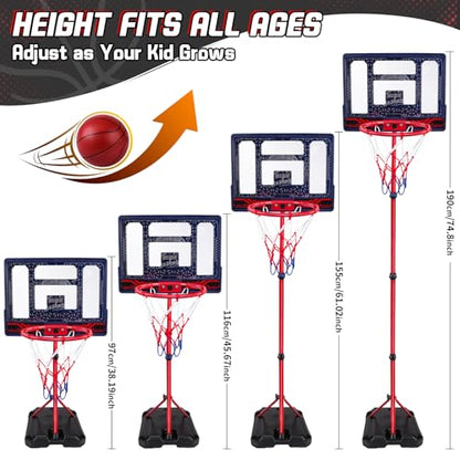 Basketball Hoop for Kids 3 4 5 6 7 8 Years Old, Electronic Basketball Goal with Adjustable Stand, 7 LED Lights & Scoreboard, Indoor Outdoor Sports Toy, Birthday for Kids Boys Ages 3-12