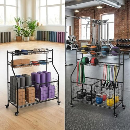 Garvee Ball Storage Cart, Sports Equipment Garage Organizer with Wheels for Sports Gear and Toys, Rolling Indoor/Outdoor Storage Cart